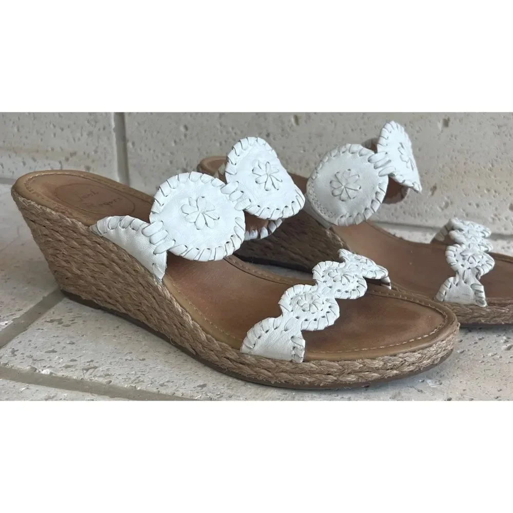 Jack Rogers Shelby White Leather Wedge Espadrille Slip On Sandals Size 8…